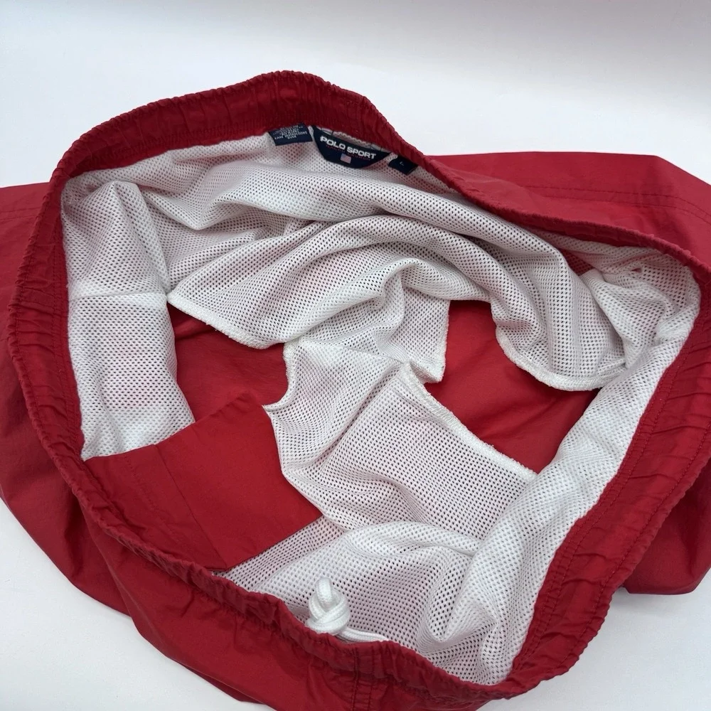 Vintage Polo Sport Ralph Lauren Swim Trunks Shorts Mens L Red Nylon Lined 90s